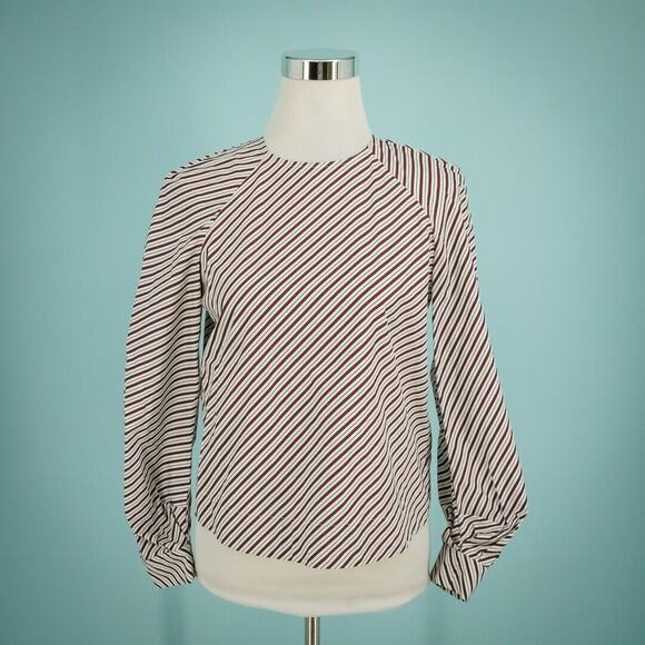 Whistles Size 2 US Red Blue Diagonal Stripe Puff Balloon Long Sleeve Cotton Top - Picture 1 of 7